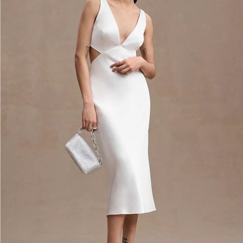 NWT $250 Sachin + Babi Sierra White Bridal Cutout V-Neck Midi Dress Size 6